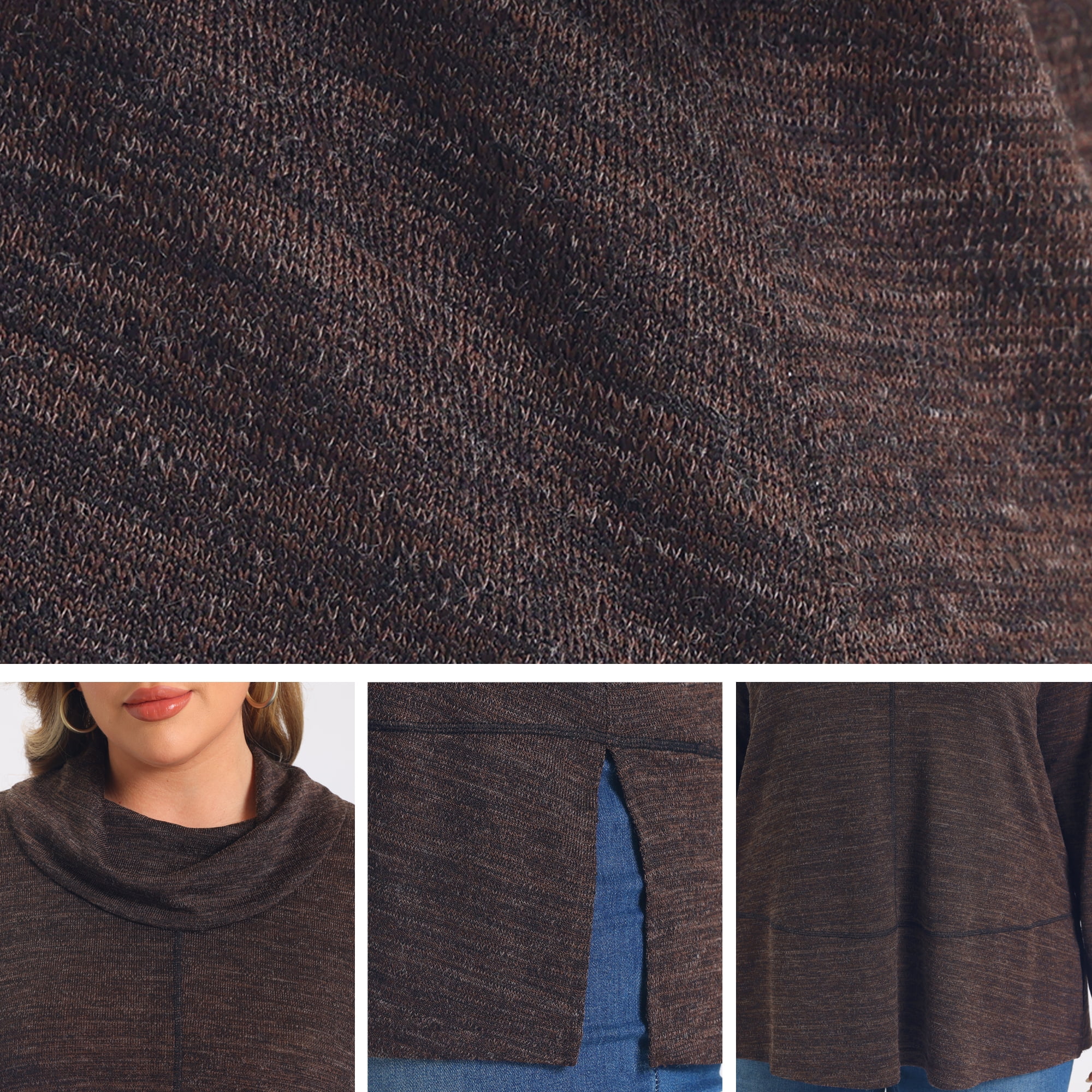 DARING DIVA Women's Plus Cowl Neck Long Sleeve Pullover Sweater 1X Dark Brown