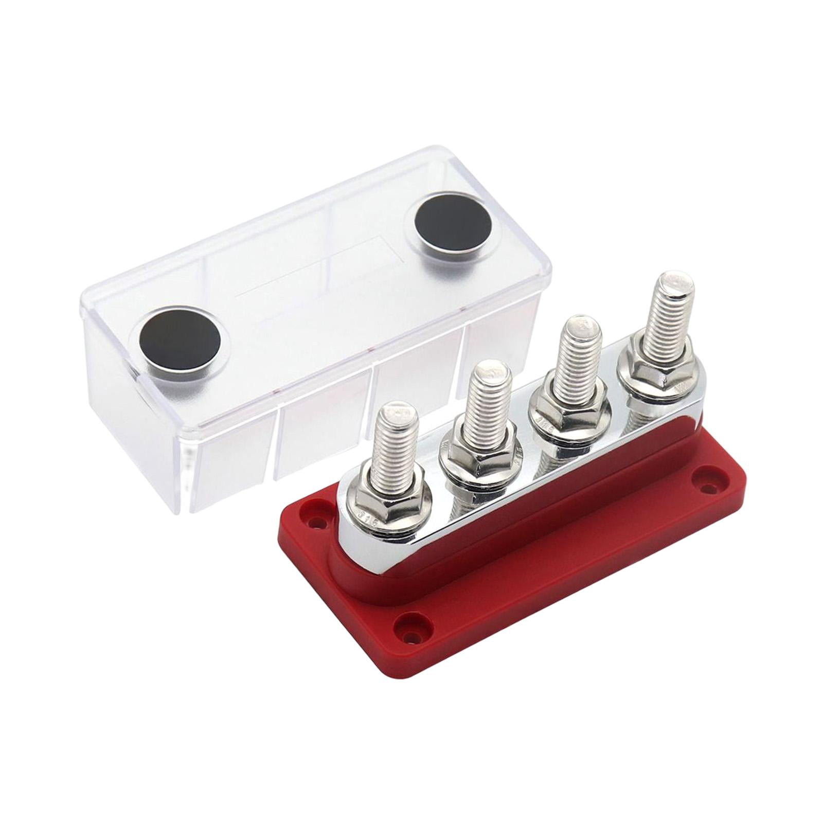 600A Bus Bar Power Distribution Block 4x 3/8inch Terminal Screws Heavy Duty with Red