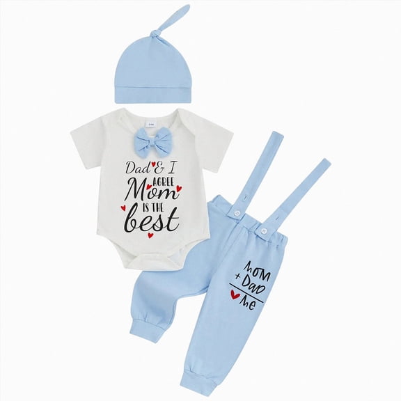 mgoYE Preemie Baby Clothes Newborn Baby Boy Clothes New to The Crew Letter Print Romper Pants Hat 3PCS Outfit Size 12-18 Months