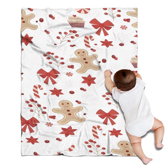 Red Christmas Gingerbread Man Pattern Blanket,Comfortable Soft Flannel Throw Blanket,All Season,Warm Lightweight Blankets for Sofa Bed Couch Living Room Chair,30"x40"