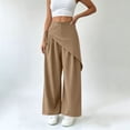 thumbnail image 5 of CLOISE Wide Leg Palazzo Pants for Women Drawstring Mid Waist Long Pants Elastic Waist Solid Baggy Vacation Outfits Khaki 2XL, 5 of 5