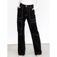 thumbnail image 5 of ROAD MARKINGS High Waist Wide Leg Jeans, Black Denim with Contrast Stitching, Utility Style (US, Alpha, Small, Regular, Regular, Black), 5 of 5