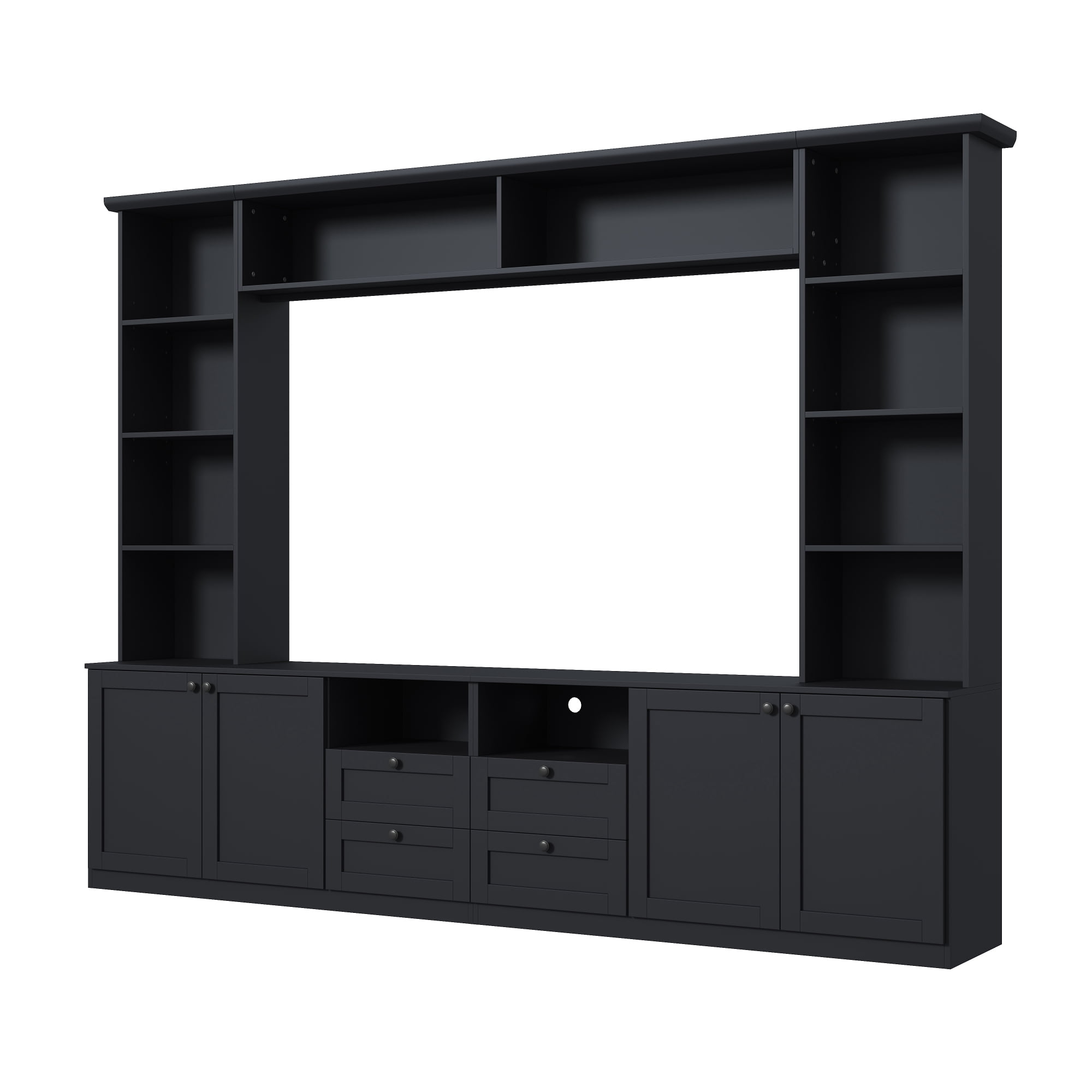 Farmhouse Entertainment Center Wall Unit with Bridge, 4 Drawers, Adjustable Shelves, Modern TV Stand for TVs Up to 70", Modern Media Console Cabinet with Storage for Living Room