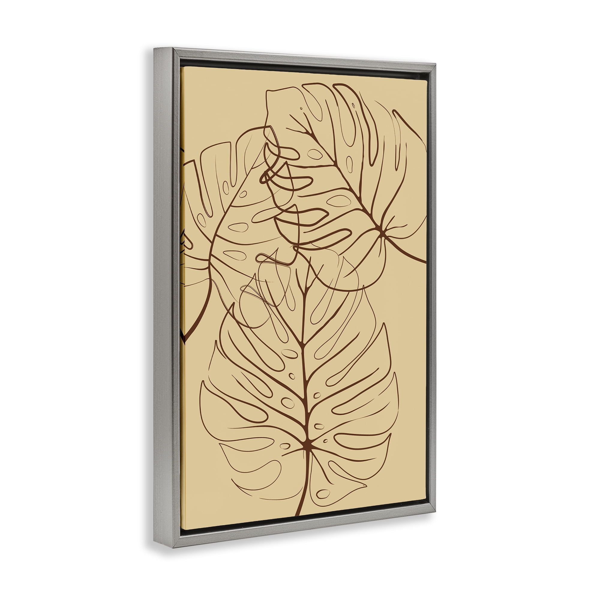Stupell Industries Autumn Monstera Leaf Contour Gray Framed Floater Canvas Wall Art, design by Martina Pavlova
