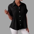thumbnail image 2 of GEWSEY Womens Linen Button Down Shirts Short Sleeve Oversized Boyfriend Solid Tunic Tops Casual Dressy Tunics (Black, M), 2 of 7