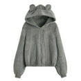 thumbnail image 1 of Women Solid Color Coat Fluffy Jacket Button Down Overcoat Long Sleeve Cardigan Warm Winter Overcoat Windproof Outer Coat, 1 of 3