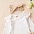 thumbnail image 4 of Newborn Infant Girl Clothes Ribbed Romper Daisy Print Pants Hairband Baby Clothes for Girls cream-coloured 70CM, 4 of 5