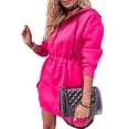 thumbnail image 3 of DYMADE Women Fleece Terry Casual Fashion Street Style Belt Long Sleeve Sweater Dress, 3 of 4