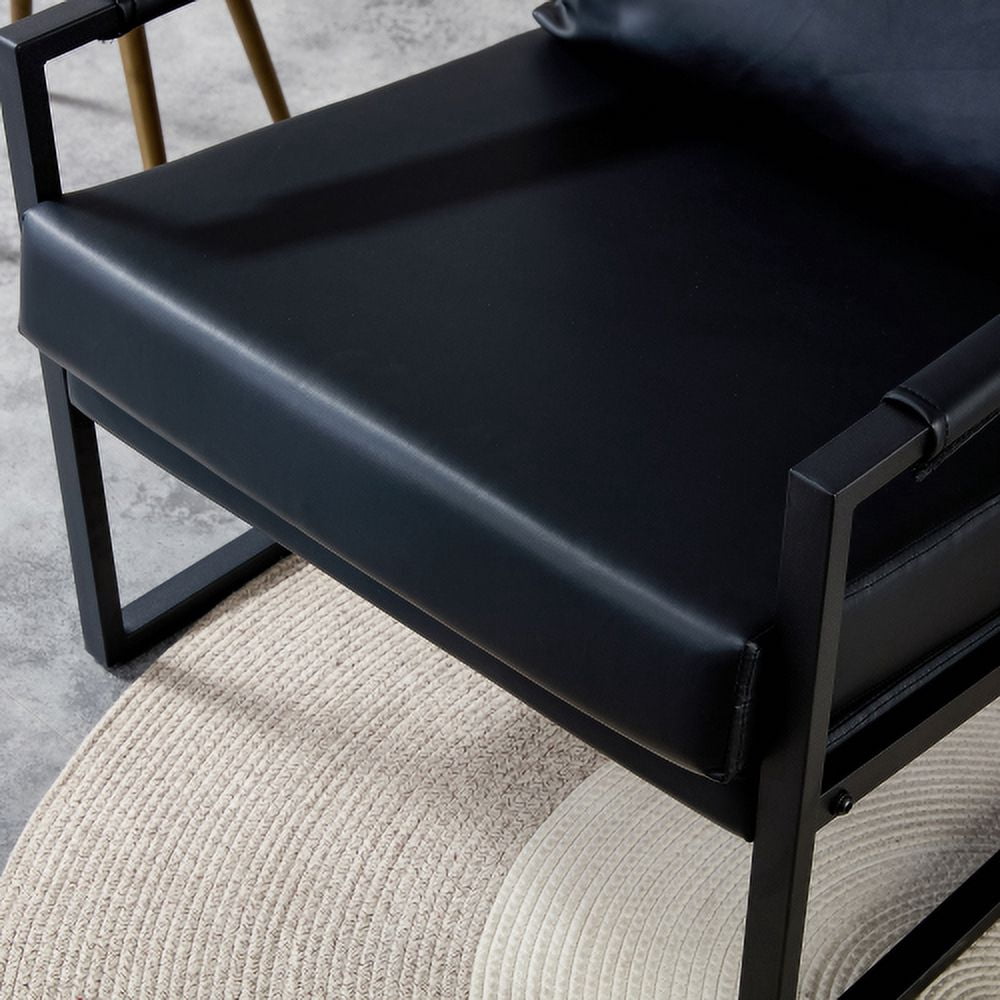 BSHTI PU Leather Accent Arm Chair Mid Century Upholstered Armchair with Metal Frame Extra-Thick Padded Backrest and Seat Cushion Sofa Chairs for Living Room(Black PU Leather+Metal Frame+Foam)