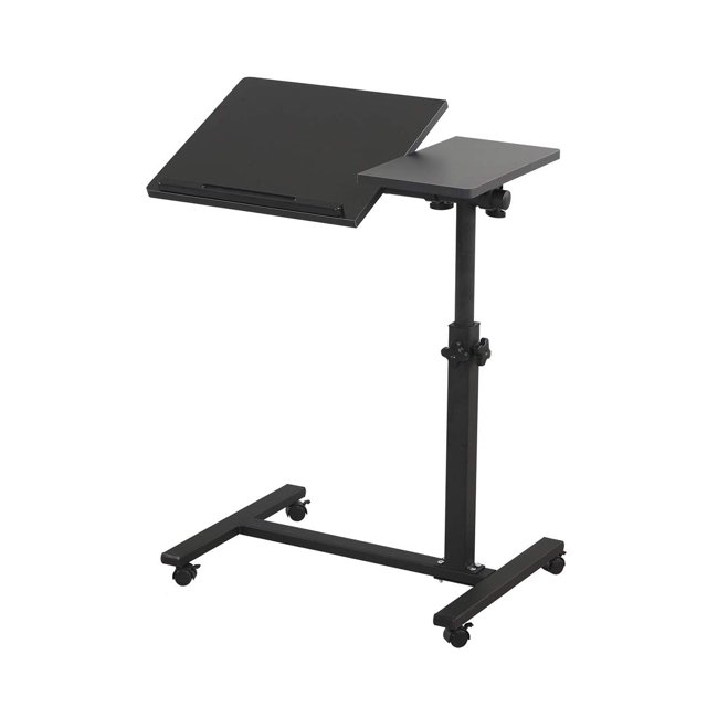TigerDad Table de Chevet Mobile Roulante pour Ordinateur Portable Table Inclinable avec Roues Plateau Réglable en Hauteur pour Ordinateur Portable Lit Canapé Table d'Appoint (Noir)
