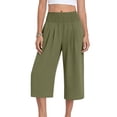 thumbnail image 5 of ATOYSOY Womens Smocked Waist Culottes Elastic High Waist Cropped Wide Leg Pants Casual Summer Capris For Beach And Vacation, 5 of 7