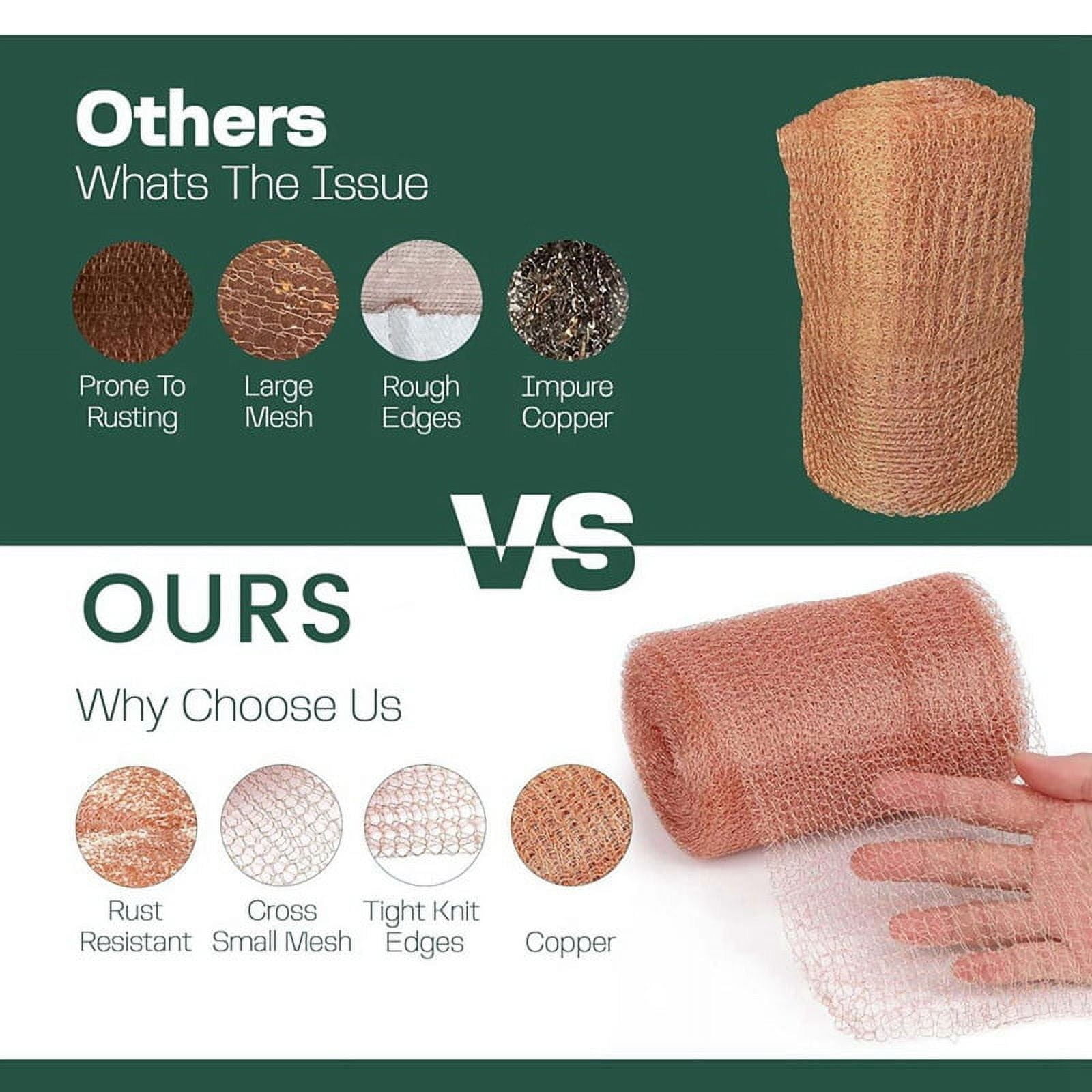 Copper Mesh Rodent Control 5 Inch x 35ft Rustproof Copper Wool Blend, Ideal for Sealing Water Gaps for Rodent Sturdy Copper Wool Mouse Trap Hole Filler for Bat Snail Bird Control with Packing Tool