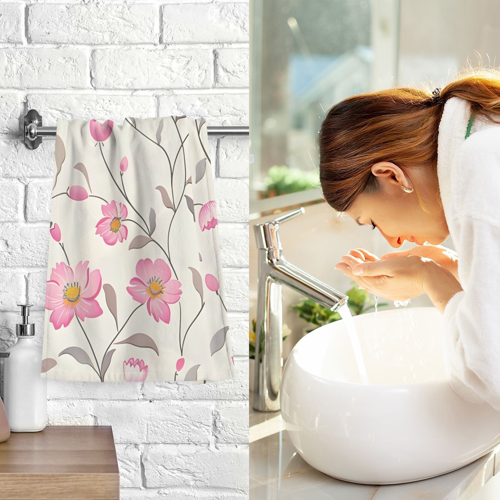Little Flowers Floral Hand Towels Cotton Bath Towels Large Face Towels Absorbent for Bathroom 2 Packs