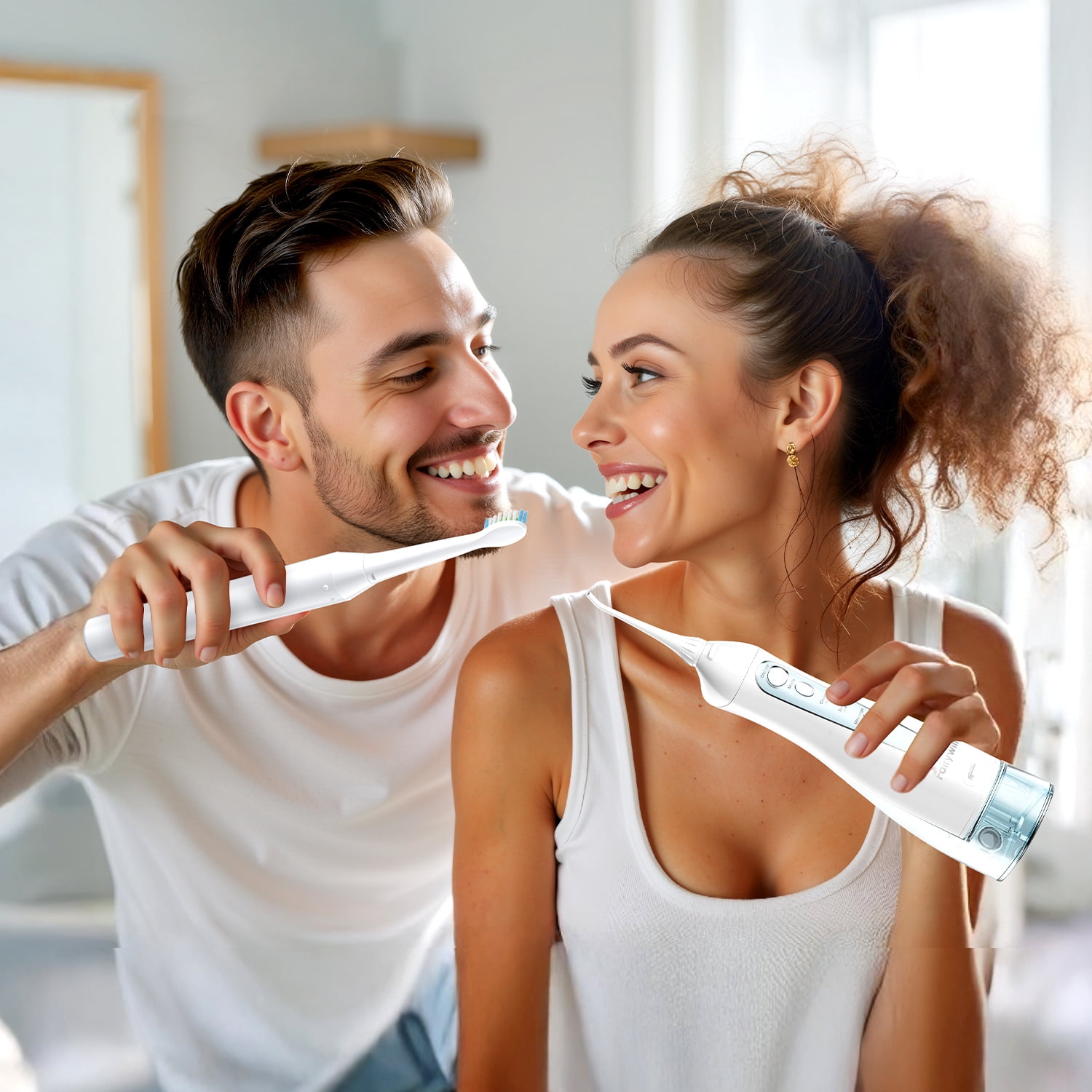 Fairywill Electric Toothbrush Water Flosser Combo, 47000/min Sonic Toothbrush with 5 Modes and 300ml Oral Irrigator,4 Brush Heads & 4 Jet Tips Included, Black