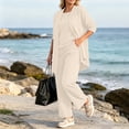 thumbnail image 5 of Textilo 3 Piece Lounge Sets for Women Open Front 3/4 Sleeve Cardigan Sleeveless Tank Tops Wide Leg Pants Sets Formal Evening Outfit for Wedding,Beige XL, 5 of 5