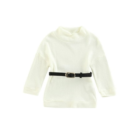 

Ma&Baby Toddler Girls Fall Sweater Solid Color Turtleneck Long Sleeve Belted Sweater Knitwear