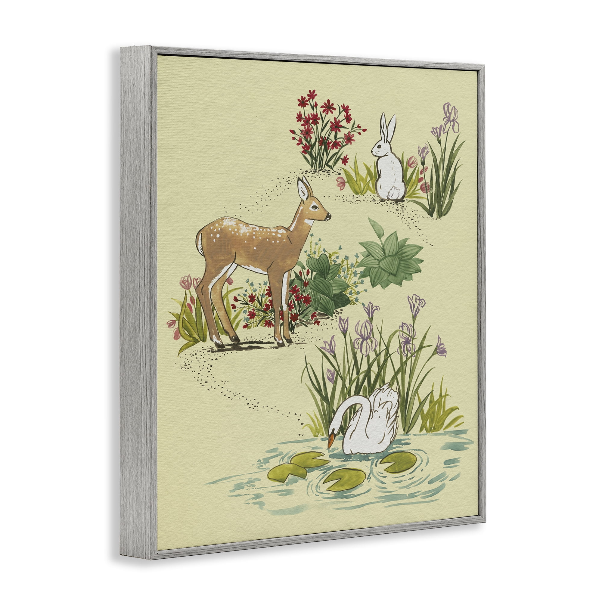 Stupell Industries Peaceful Spring Animals Gray Framed Giclee Art, design by Grace Popp