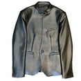 thumbnail image 7 of Herrnalise Men's Autumn And Winter New Men's Solid Color Leather Jacket One Button Large Size Slim Suit Men's Suit Jacket Top Black, 7 of 7