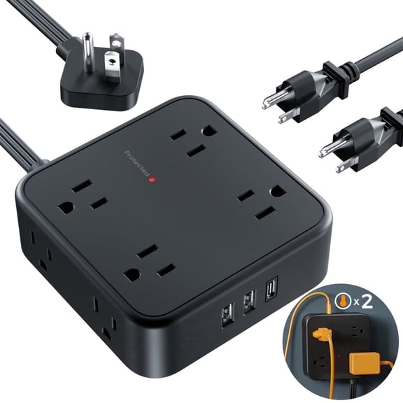 5FT Extension Cord, Surge Protector Ultra Thin Flat Power Strip, 8 AC Outlet and 3 USB Ports(1 USB-C Port)