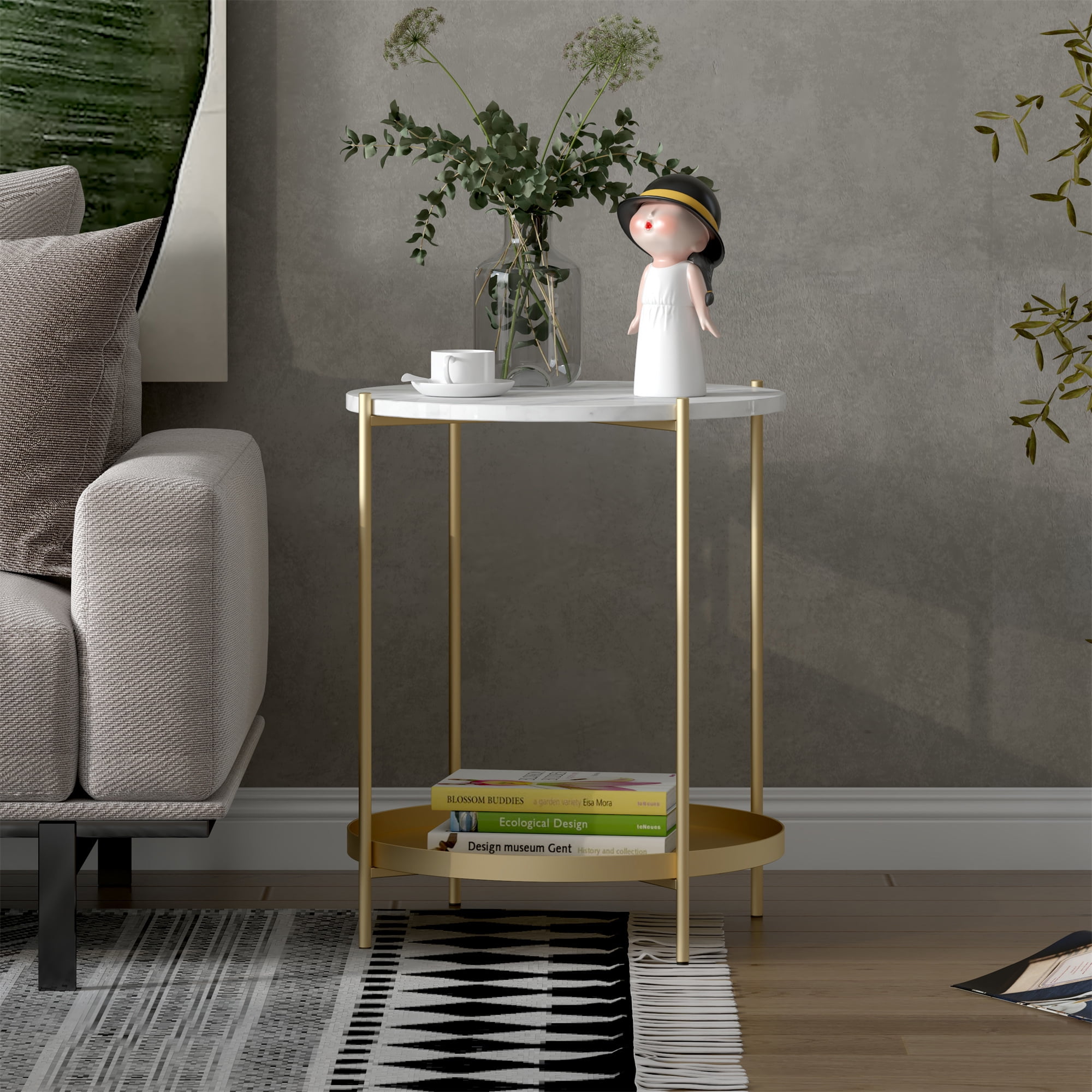 Private Jungle 17.5" Modern Round Side Table with Metal Frame, 2 Tier White End Table Nightstand for Living Room Bedroom Private Jungle 17.5" Modern Round Side Table with Metal Frame, 2 Tier White End Table Nightstand for Living Room Bedroom