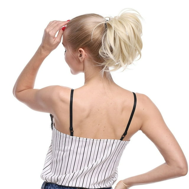 Extension de Cheveux Queue de Cheval Courte et Bouclée à Clipser, Mignonne Extension de Cheveux Synthétiques à Clipser, Brun Foncé et Blond Cendré, 12 Pouces-110g