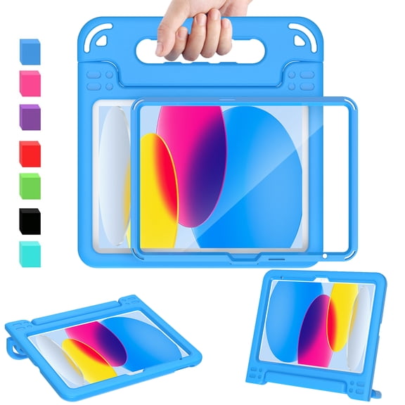 AVAWO Kids Case for New iPad (A16) 11th Generation 11 Inch 2025 & iPad 10th Generation 10.9" 2022 with Built-in Screen Protector Durable Shockproof Lightweight Handle Cover, Blue
