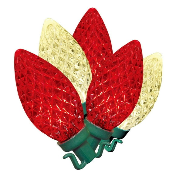 Holiday Time 100-Count Warm White/Red LED Diamond-Cut C9 Christmas Lights, with Green Wire, 58'