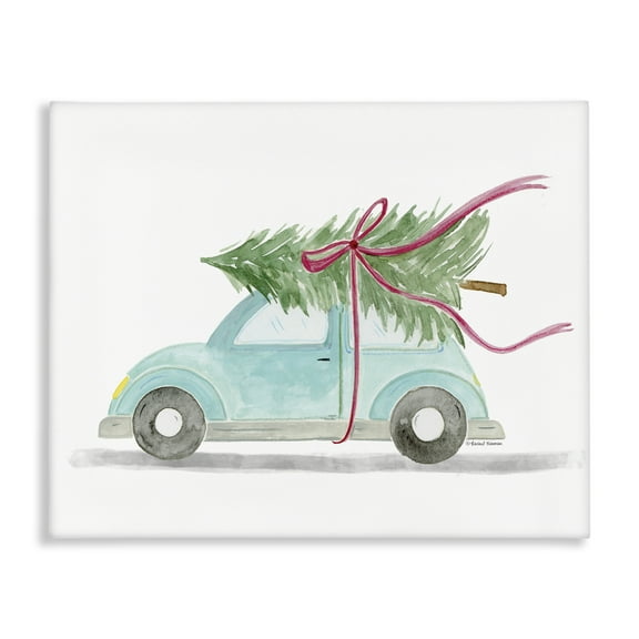 Stupell Industries Windblown Tree on Car Holiday Painting Gallery Wrapped Canvas Art Prints Wall Art, 20 x 16