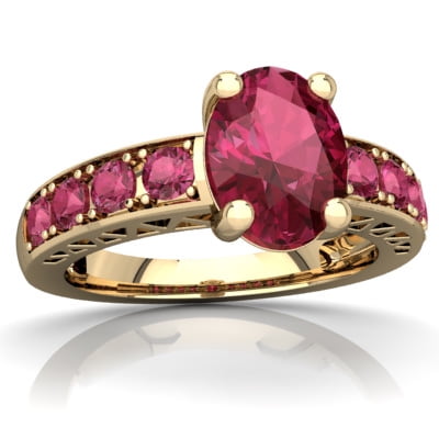 Pink Tourmaline Art Deco Ring in 14K Yellow Gold by