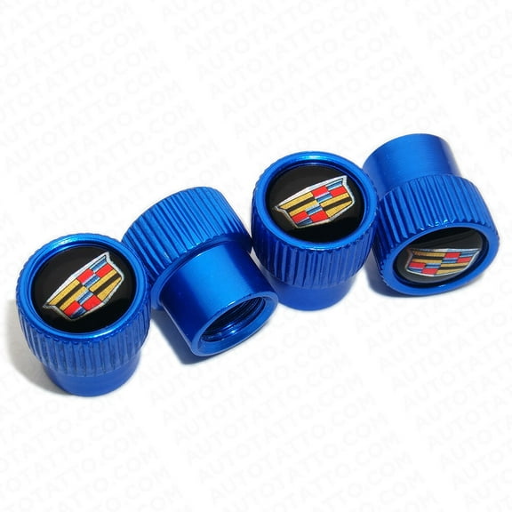 4pcs Universal Fit Cadillac Car Wheels Tire Air Valve Caps Stem Dust Cover Blue