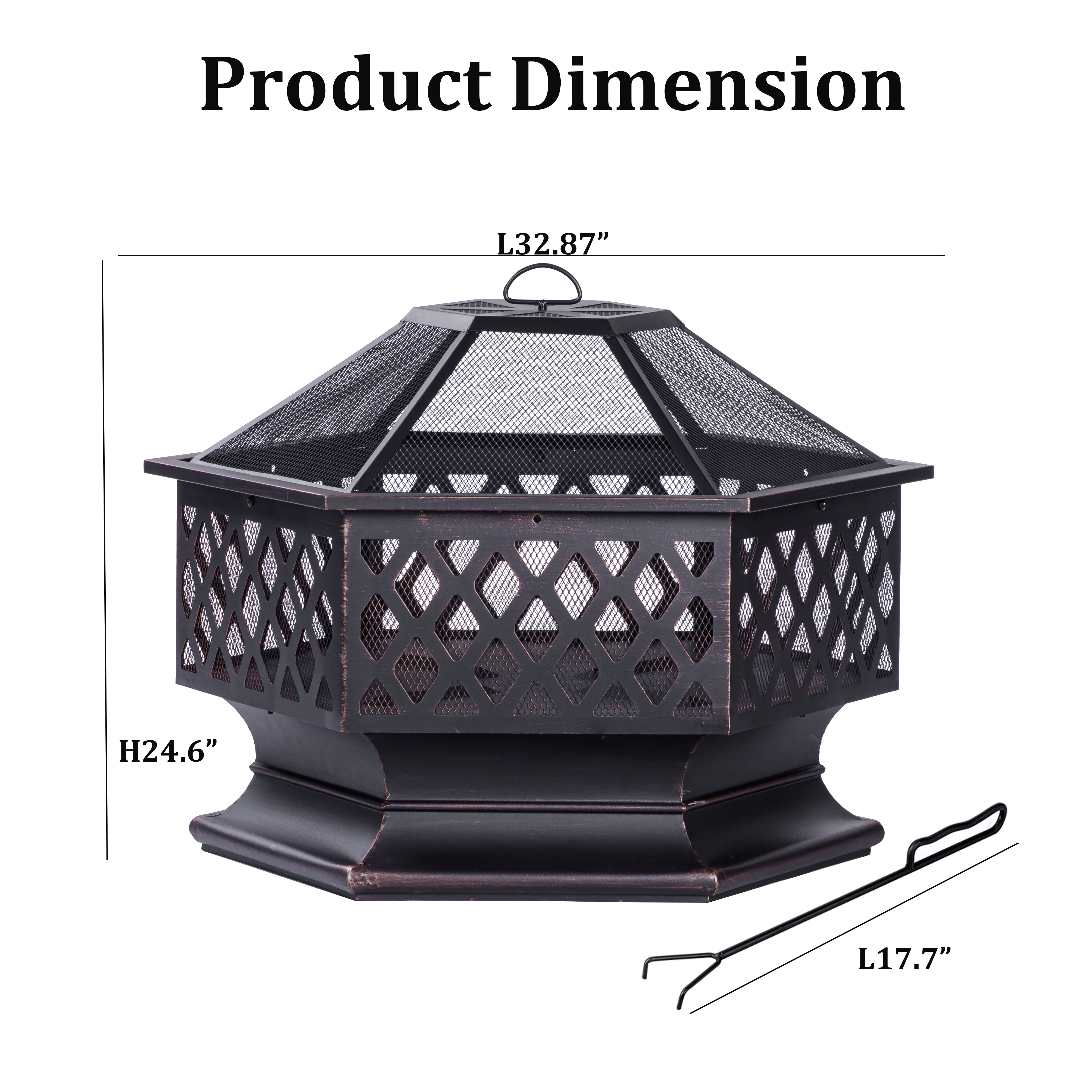 MistMo 33“ Hexagonal Outdoor Wood Burning Fire Pit