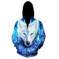 thumbnail image 3 of Sudadera con capucha para hombre de primavera y otoño con estampado de lobo Harajuku en 3D, cárdigan con cremallera y cordón de manga larga, 3 of 5