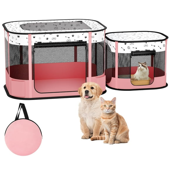 Parque portátil para gatos DESELL reforzado de 8 varillas rosa 81x61x56 cm
