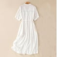 thumbnail image 4 of RYDCOT Women Short Sleeves Cotton and Linen Midi Dress Embroidered Eyelet Button Down Casual White Long Dress with Belt Summer Womens Clothes Sale,White, 4 of 9