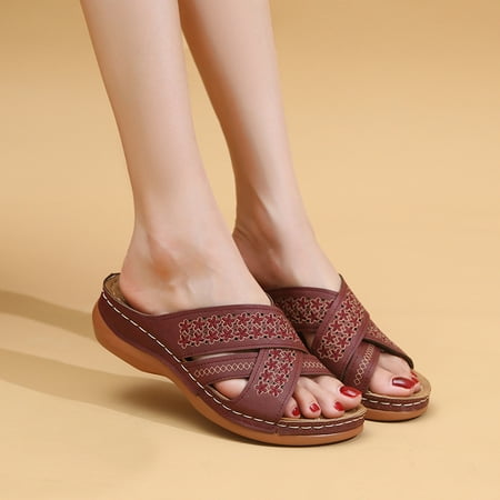 

Egmy Women S Shoes Solid Color Hollow Out Slope Heel Comfortable Sandals