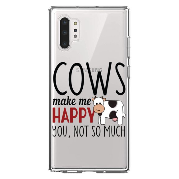 DistinctInk Clear Shockproof Hybrid Case for Galaxy Note 10 PLUS (6.8" Screen) - TPU Bumper Acrylic Back Tempered Glass Screen Protector - Cows Make Me Happy You Not So Much