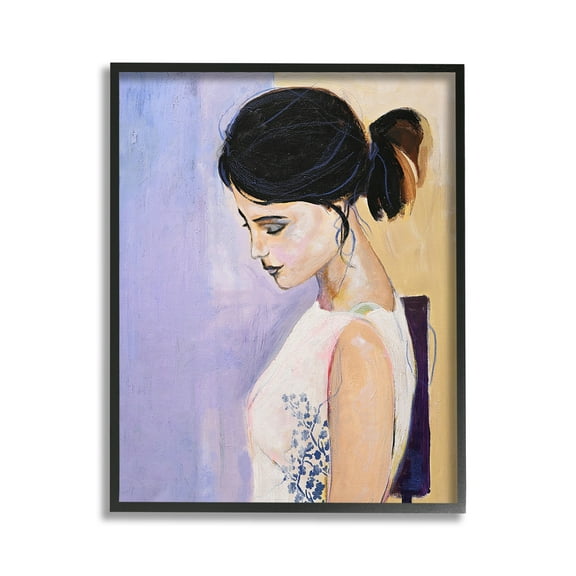 Stupell Industries Traditional Portrait of Woman Abstract Painting Black Framed Art Print Wall Art, 11 x 14