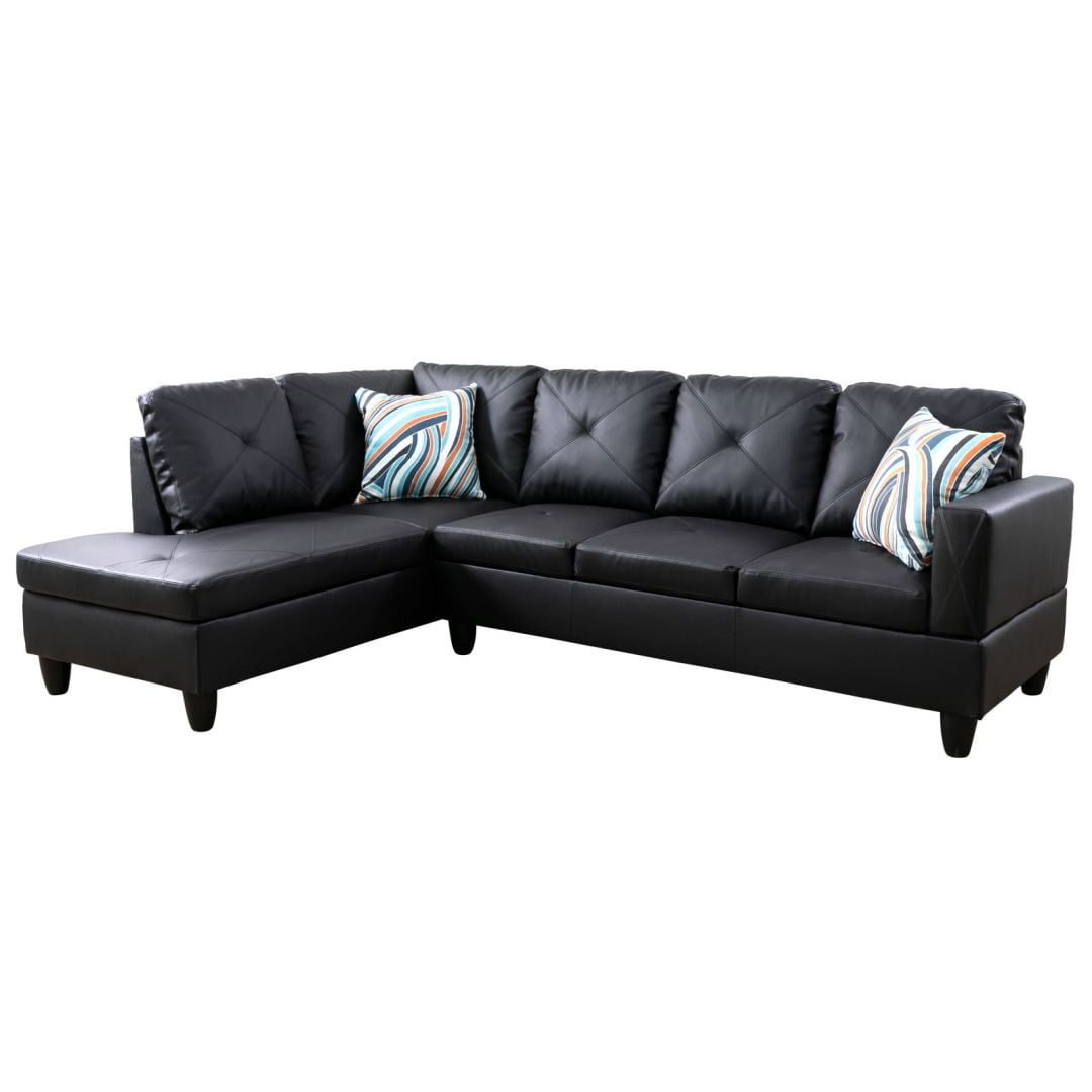 Hommoo 4-Seat Faux Leather Sectional Sofa Couch with Chaise Lounge, L Shaped Sofa Set living room furniture Sofa sets for Home, Left Side, No Ottoman, Black