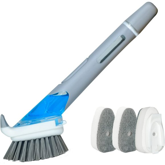 ITTAHO Dish Brush with Soap Dispenser & 3 Pack Dishwashing Sponge Refills, Grey