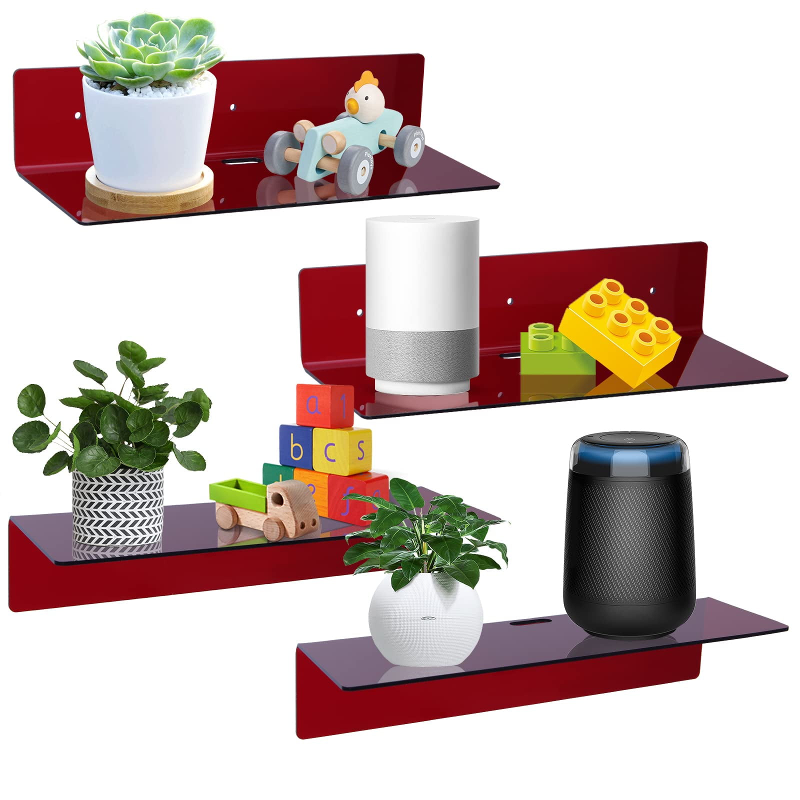 4 Pack Acrylic Floating Shelves, 9'' Acrylic Wall Shelves Display