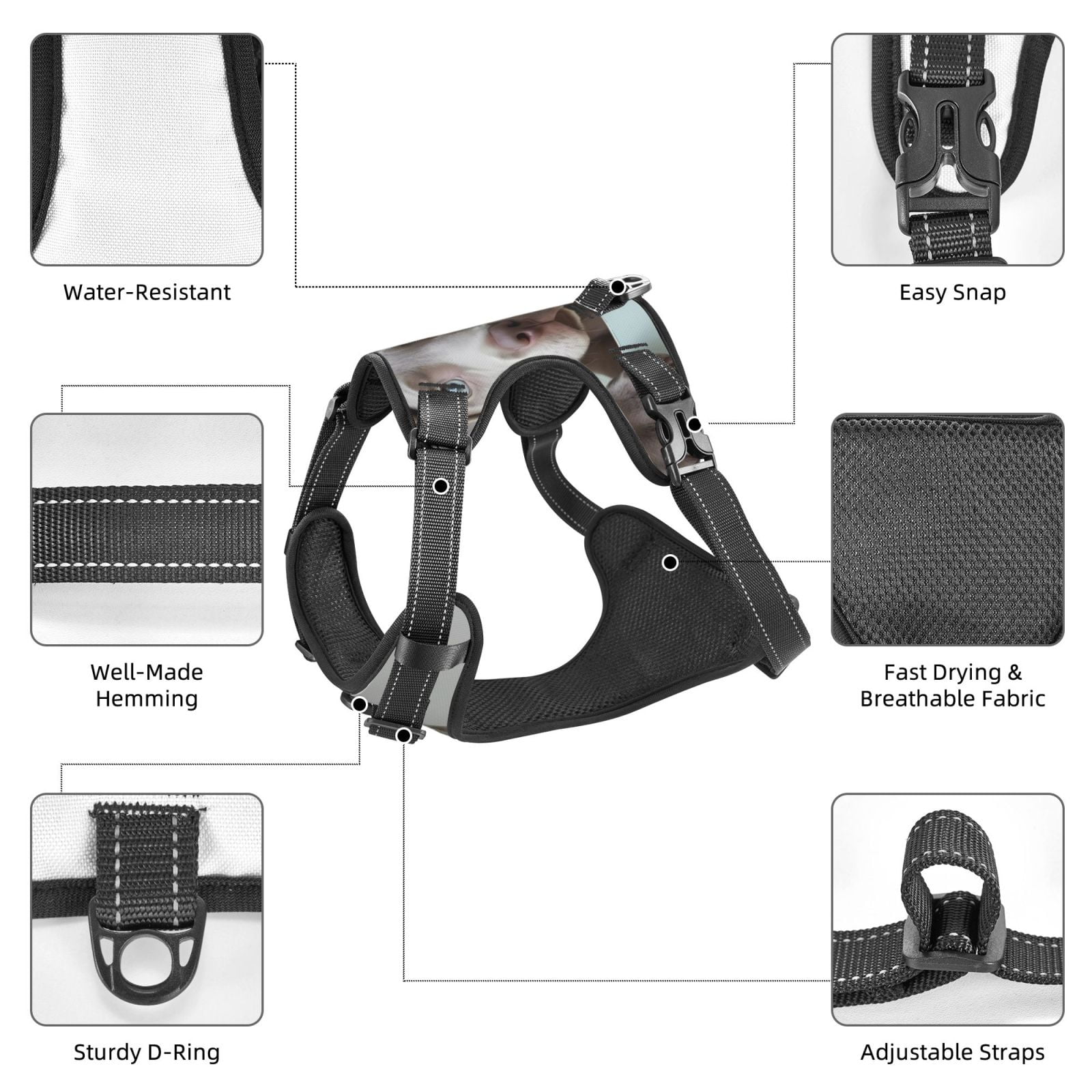 Vsdgher Adorable Puppy Portrait Dog Harness, No-Pull Pet Harness, Dog Vest, Pet Vest for Small to Large Dogs-Medium