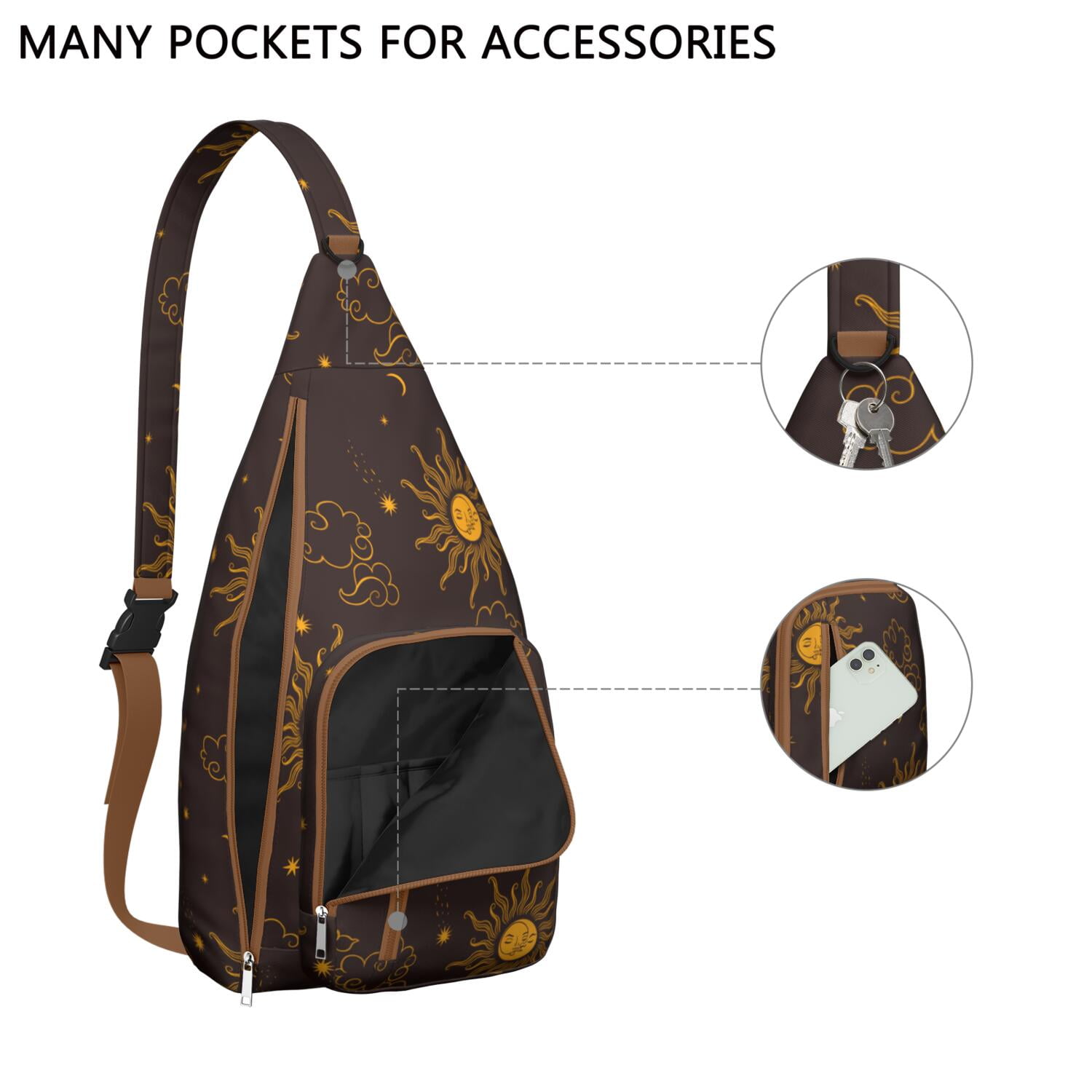 Gothic Mystical Crossbody Bag - Sun & Moon Star Print, Dark Aesthetic Sling Pack, Waterproof & Adjustable Strap