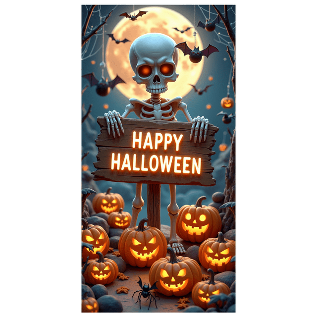Bannière Décorative d'Halloween Design Effrayant Squelette de Citrouille pour Fête d'Halloween Maison Hantée Déco d'Automne
