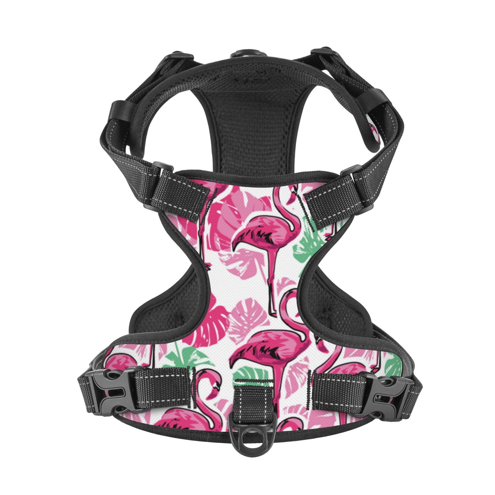 Kdxio Flamingo Print No Pull Dog Harness Adjustable Reflective Oxford Easy Control Medium Large Dog Harness for Training and Everyday-X-Large