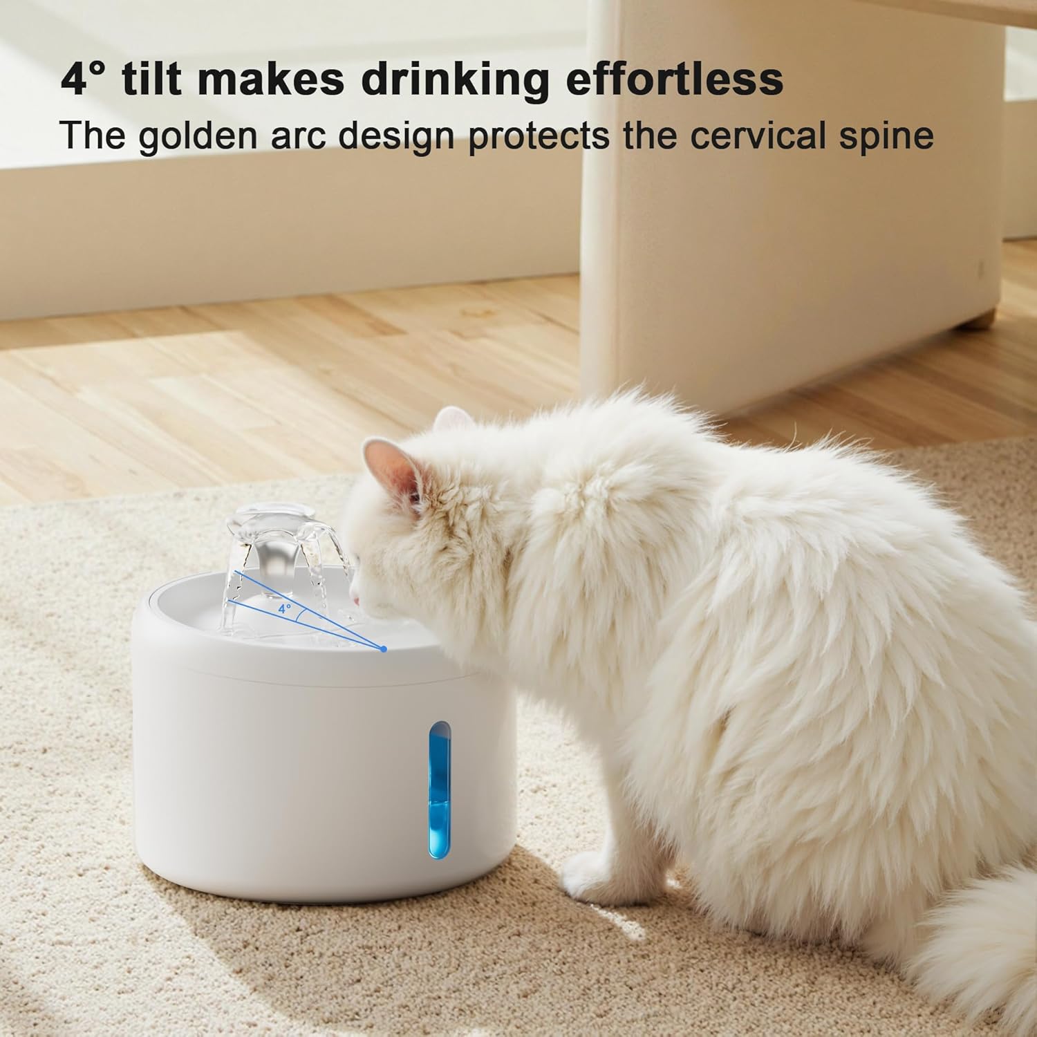2000ML Ultra Silent Cat Water Fountain with 4-Layer Filtration & 4 °   Tilt Design