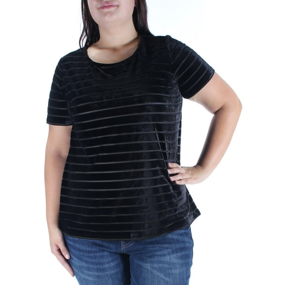 INC Womens Black Velvet Short Sleeve Jewel Neck Top Size: 0X