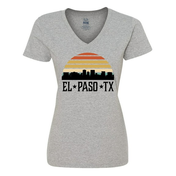 Inktastic El Paso Texas Skyline Retro Women's V-Neck T-Shirt