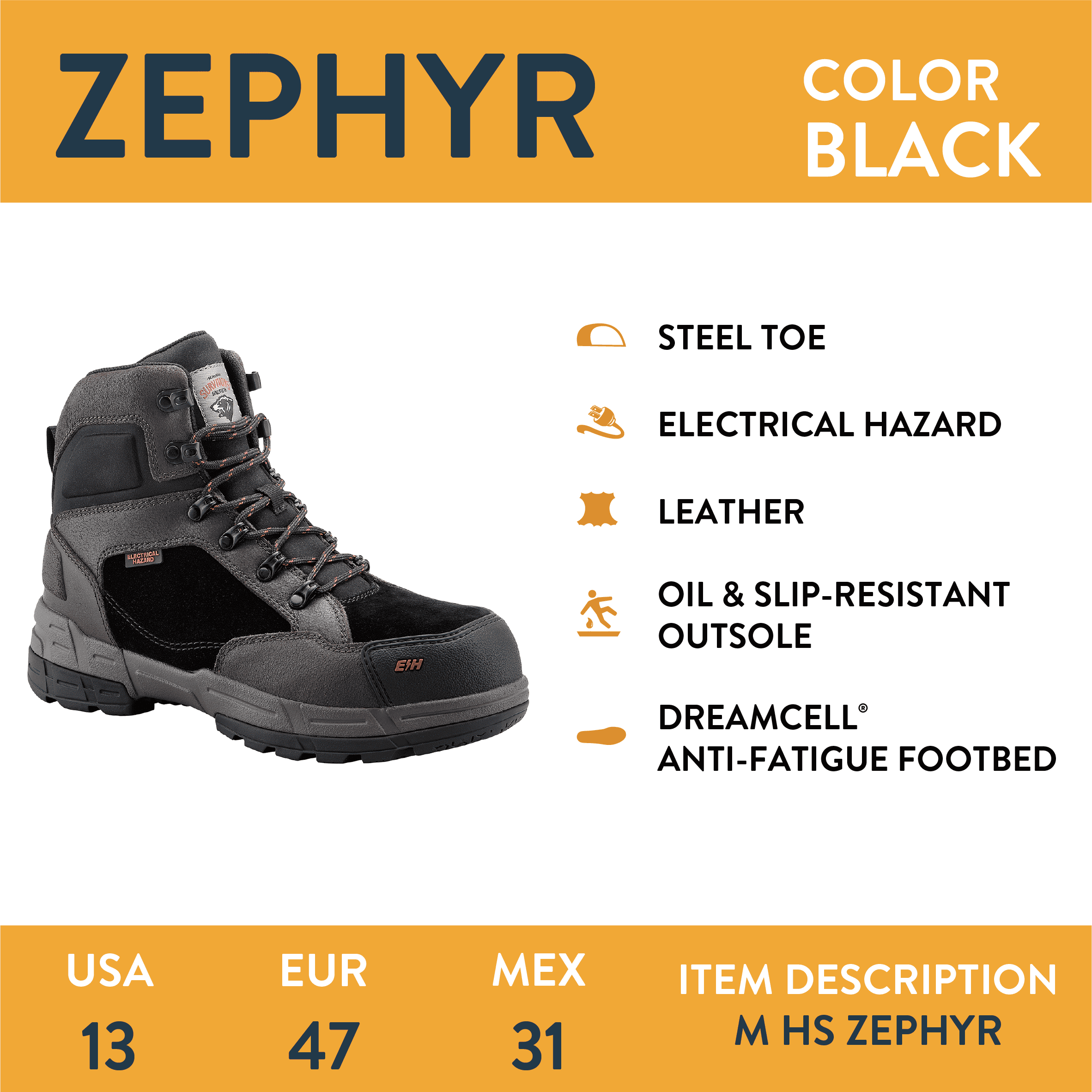 Herman Survivors Men's Zephyr Electrical Hazard 6" Steel Toe Work Boots
