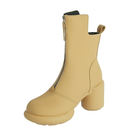 

NN Wide Calf Boots For Women Women s Mid Calf Cleated Chunky Platform High Ankle Fashion Boots