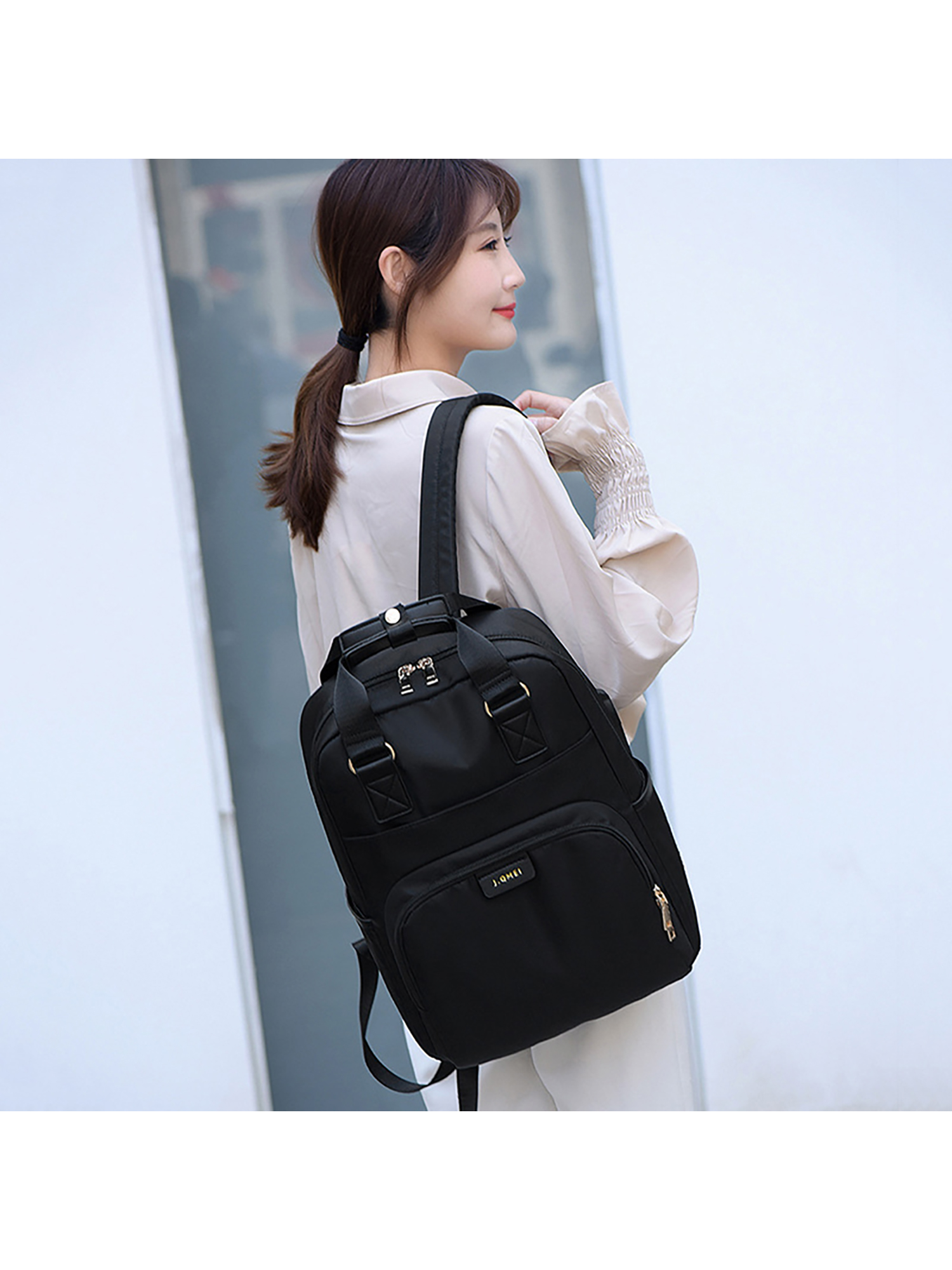 Grianlook Girls Daypack Top Handle Rucksack Handbag Backpack Laptop Knapsack Oxford Bag Black+